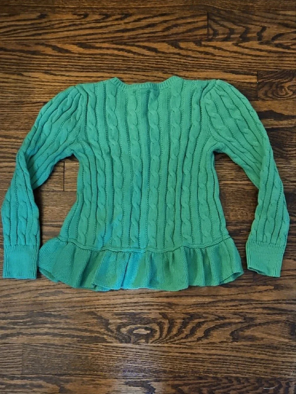 Polo by Ralph Lauren Green Cable-Knit Ruffle Hem Sweater
